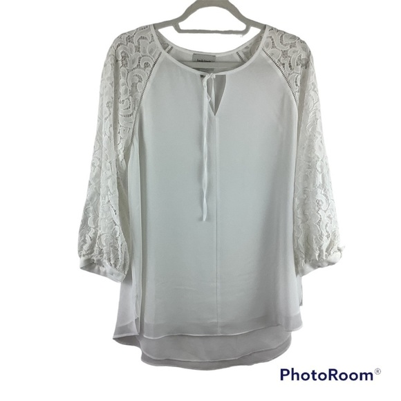 Haute Hippie Tribe White Woven Chiffon Top with Lace Sleeves - Picture 1 of 5